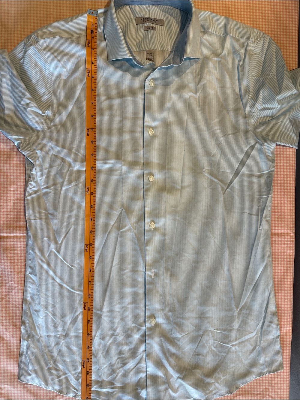 Perry Ellis Light Green Pinstripe Dress Shirt